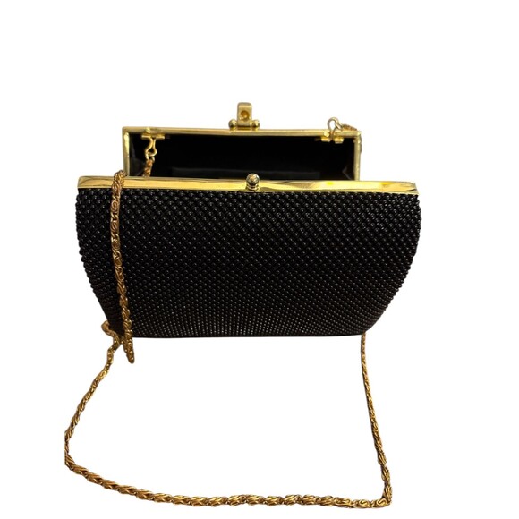 Vintage Whiting & Davis Black Mesh Evening Bag Purse with Gold Chain Strap - Picture 3 of 4